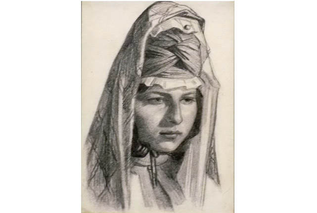 В.В. Верещагин, карандашные наброски, Молодая татарка в национальном головном уборе