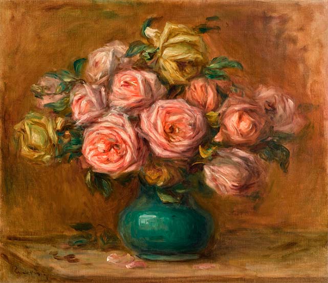 Пьер-Огюст Ренуар, «Букет роз в зеленой вазе», 1912, Фото: Сотбис