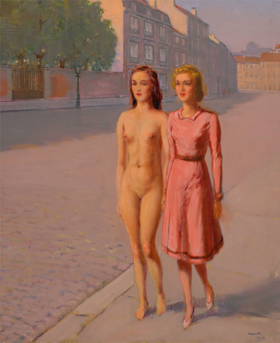 Рене Магритт, неозаглавленная (Две прогуливающиеся по улице девушки), 1954, Фото: Сотбис
