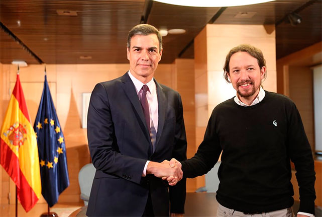 Глава Правительства Испании Педро Санчес и депутат Европарламента от Подемос Пабло Иглесиас