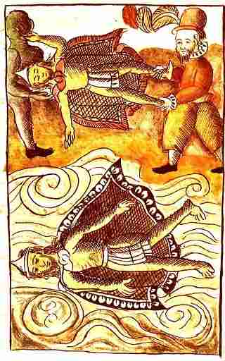 Испанские конкистадоры избавиляются от тела Монтесумы
