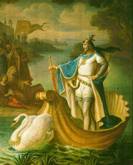 Август фон Хеккель (1824 – 1883). «Пребытие Лоэнгрина в Антверпен» (фрагмент). Картина в замке Нойшванштайн.