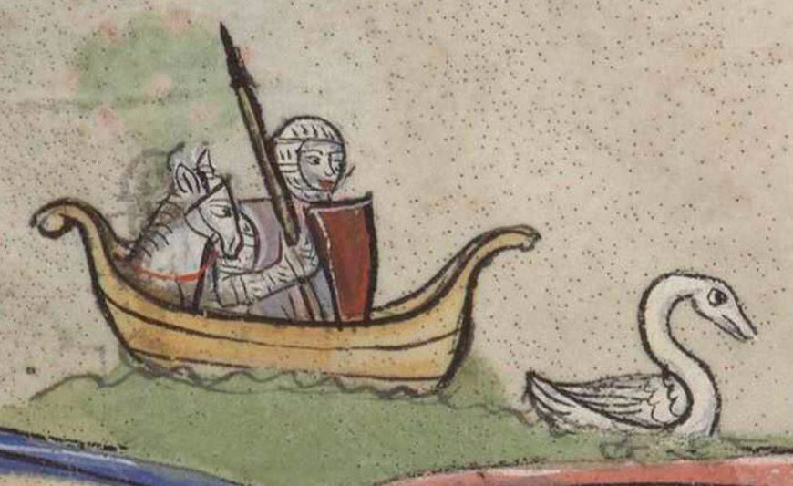 Изображение Рыцаря Лебедя в старинном манускрипте XIII века.