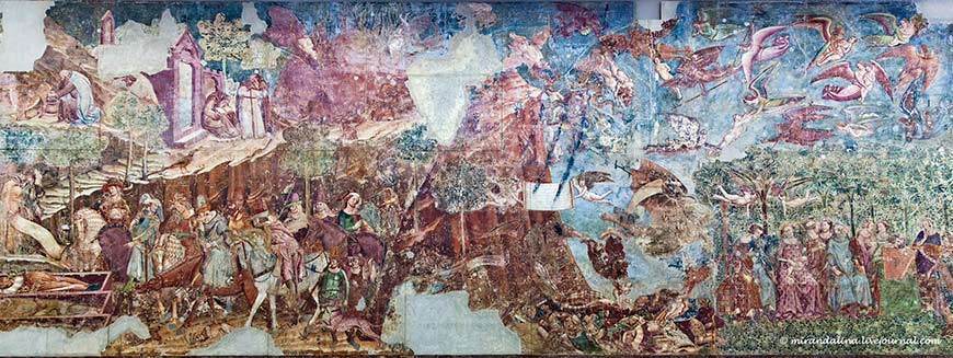 Фреска «Триумф смерти» Б. Буффальмакко (1330-е годы) на кладбище Кампо-Санто в Пизе стала источником вдохновения для композитора. Живописное произведение представляет несколько сцен, объединенных темой ухода в мир иной.