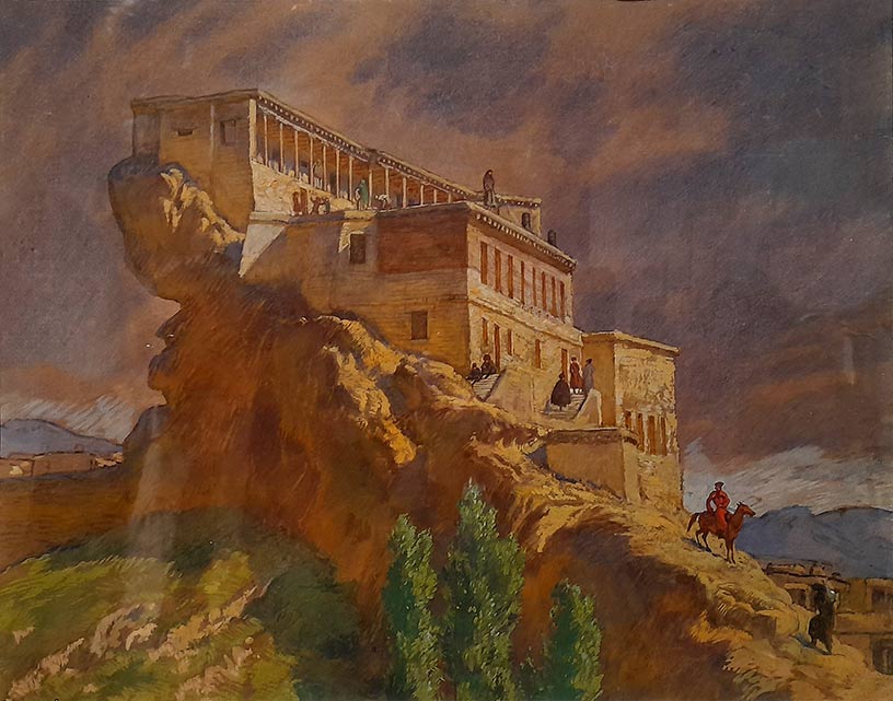 Евгений Лансере, Вид на Ханский дворец, дворец шахмалов в Кафыр-Кумухе, 1918