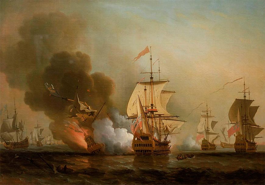 Сэмюэль Скотт, «Морская битва при Картахене». Изображён момент взрыва на корабле «Сан-Хосе»