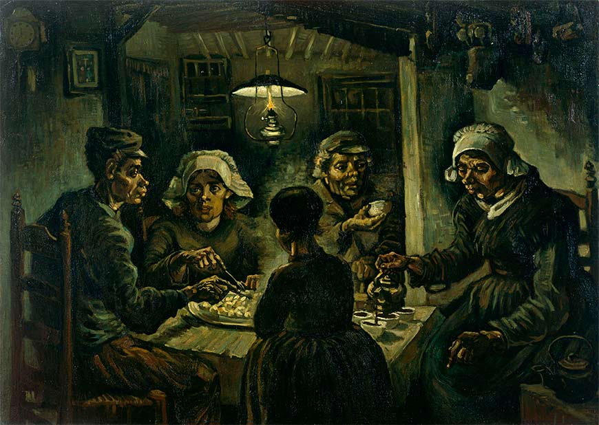 Ван Гог. «Едоки картофеля», 1885. Здесь Гордина де Гроот изображена слева.