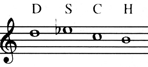 Монограмма DSCH создана композитором из первых букв немецкого варианта его имени - D. Schostakowitsch – на основе буквенного обозначения нот. Стала одной из символичных тем-монограмм в музыке, уступая пальму первенства только монограмме имени И.С. Баха (BACH).