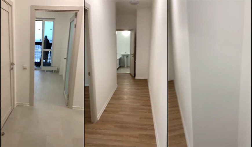 Скрябина вл., 3/1. Прихожей фактически нет. Есть только узкий общий коридор. Слева туалет, прямо кухня, левее комната и в конце коридора ванная.