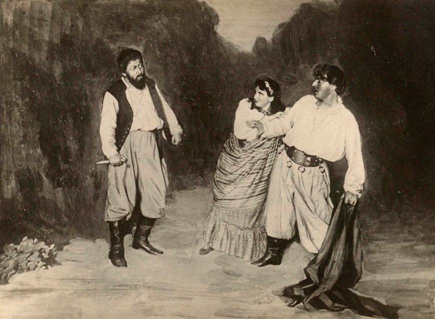 Федор Шаляпин в завершающей сцене оперы «Алеко»