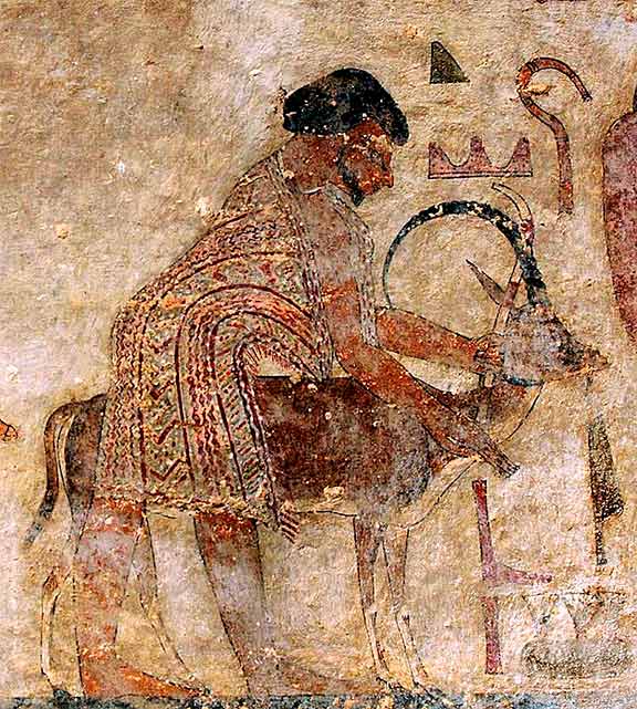 Человек, описанный как «Абиша Гиксос», возглавляет группу ааму. Гробница Хнумхотепа II (около 1900 года до н.э.).