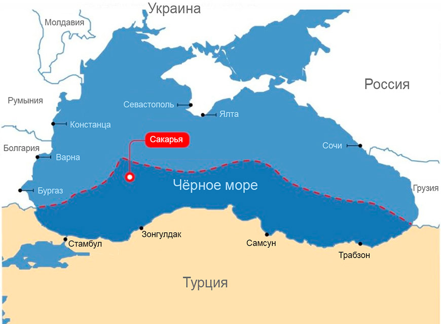 Местоположение турецкого месторождения природного газа Сакарья в Чёрном море