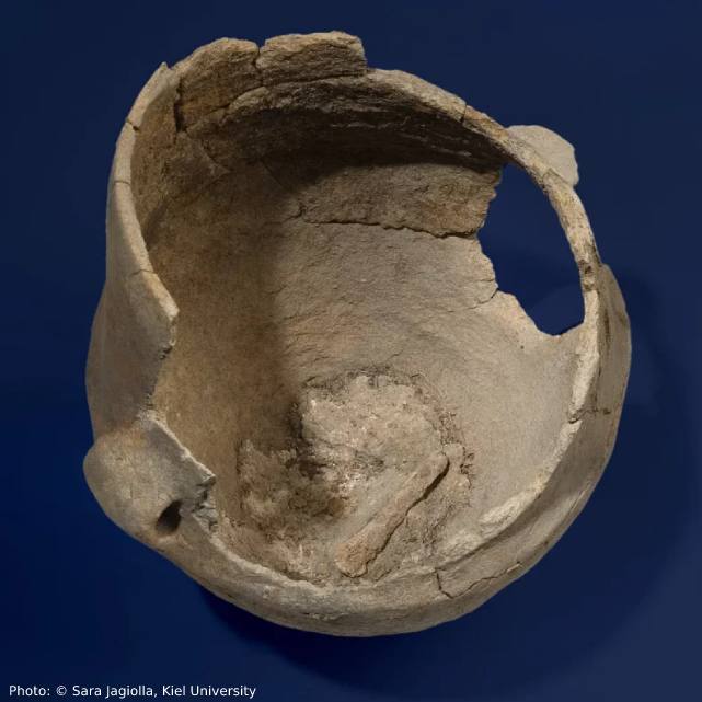 Воронкообразный горшок 5000-летней давности с сожженными органическими остатками из Ольденбурга LA 77.
