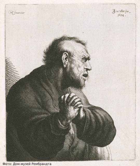 Ян ван Влит, гравюра по мотивам картины Рембрандта "Кающийся Иуда" (1634)