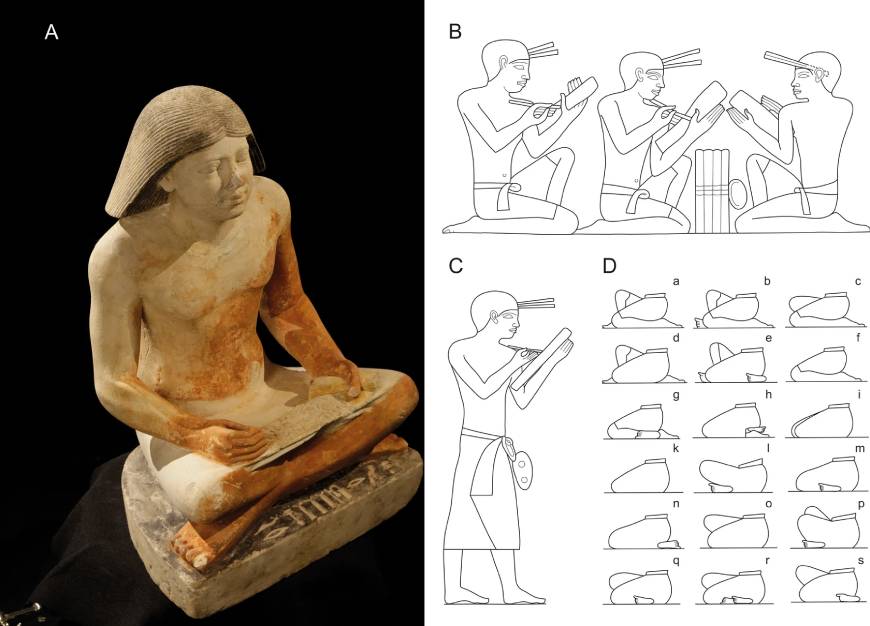 Позы египетских писцов, найденные на барельефах гробниц